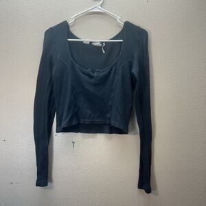 Urban Outfitters Out From Under Blue Gray Waffle Cropped Top sz M Long Sleeve